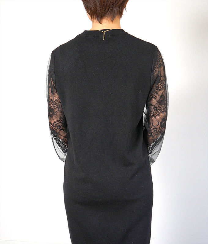 【SALE】Lace sleeve knit dress