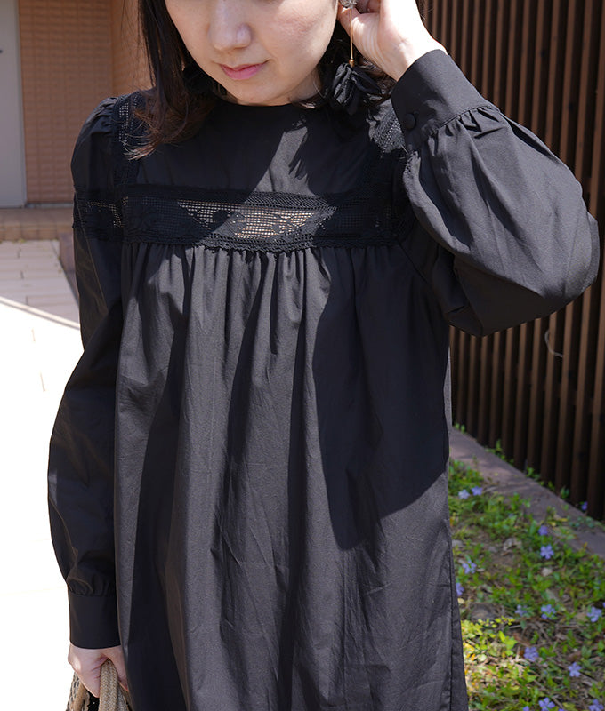 Lace tape design black dress