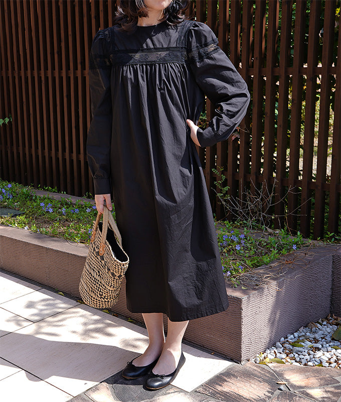 Lace tape design black dress