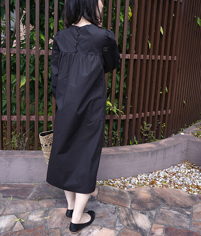 Lace tape design black dress