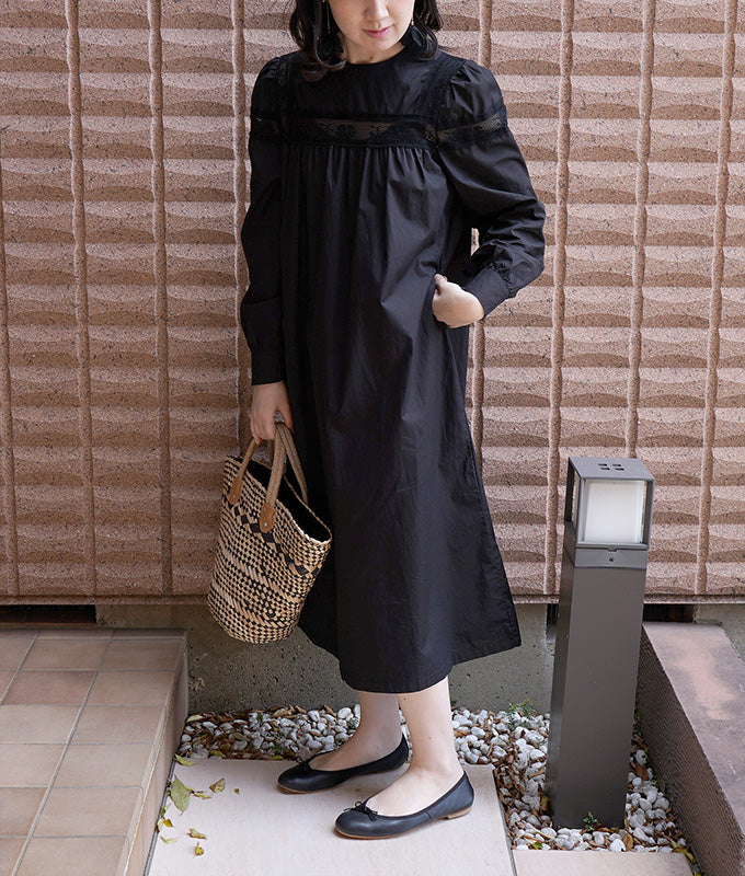 Lace tape design black dress