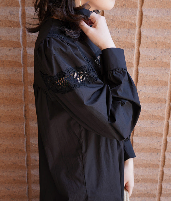 Lace tape design black dress