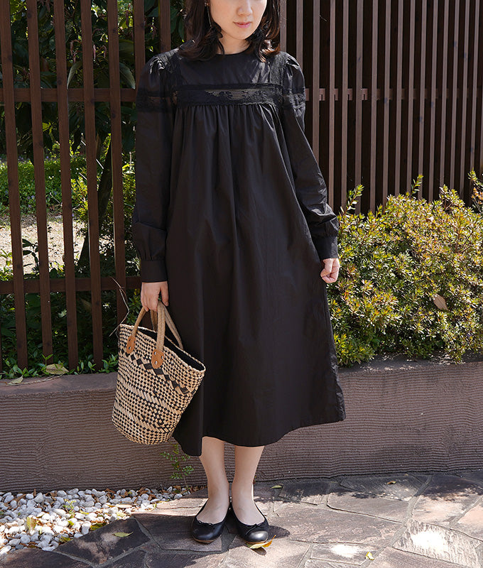 Lace tape design black dress