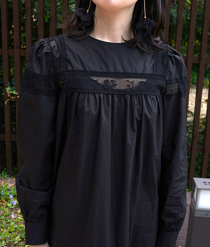 Lace tape design black dress