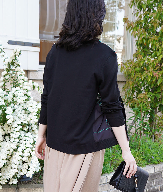 Scarf×knit cardigan