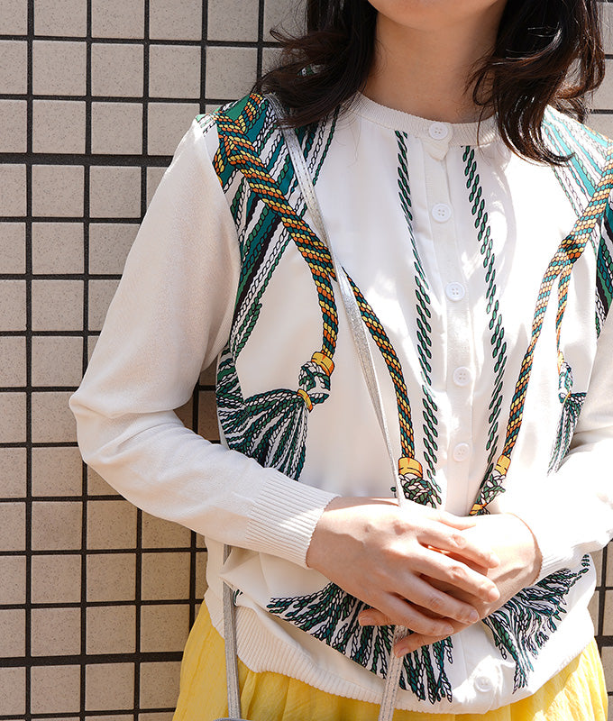 Scarf×knit cardigan