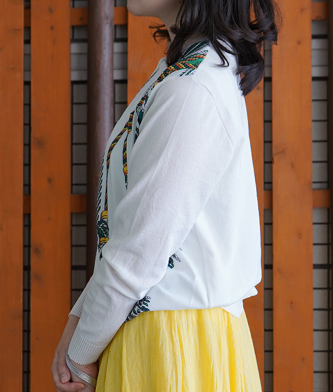 Scarf×knit cardigan