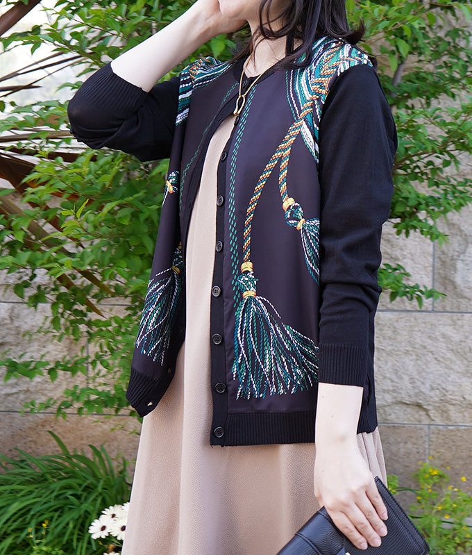 Scarf×knit cardigan