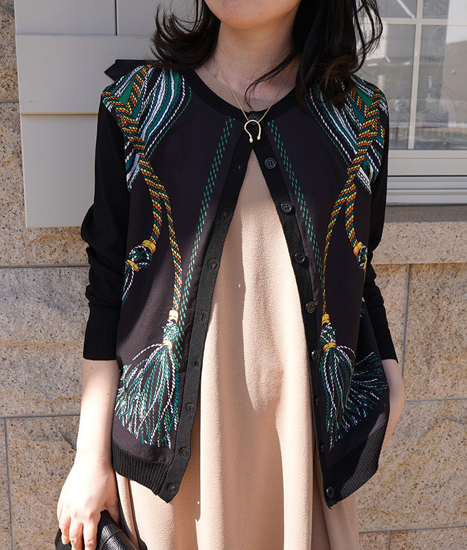 Scarf×knit cardigan
