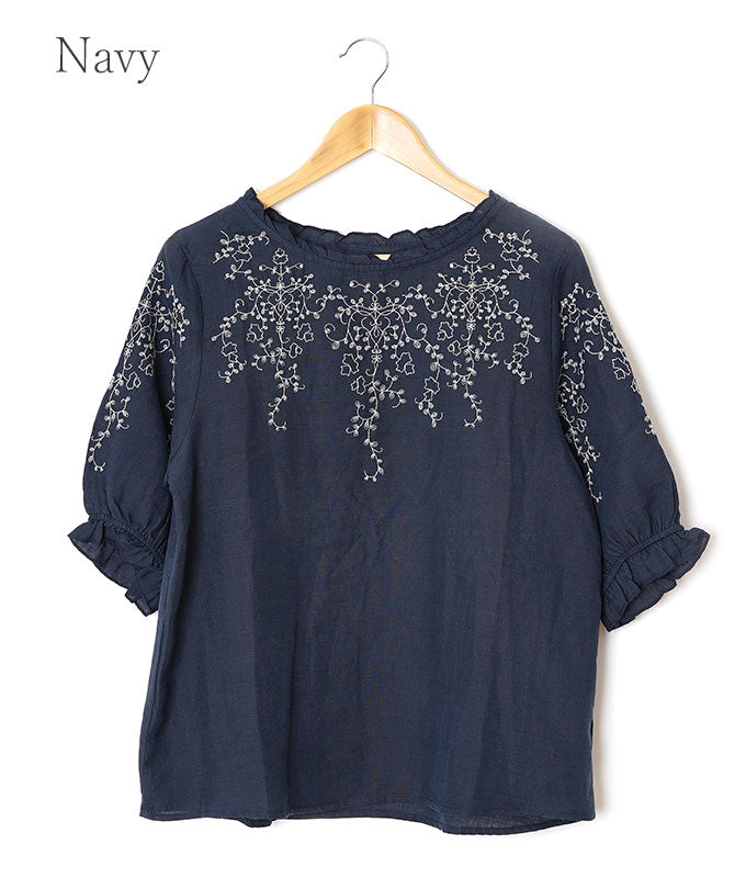 Ivy embroidary linen blouse