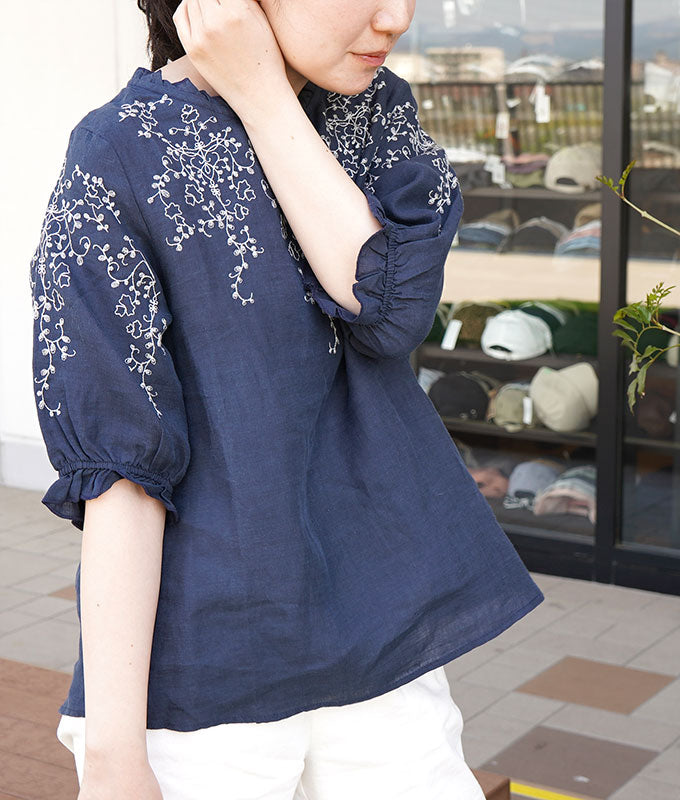 Ivy embroidary linen blouse