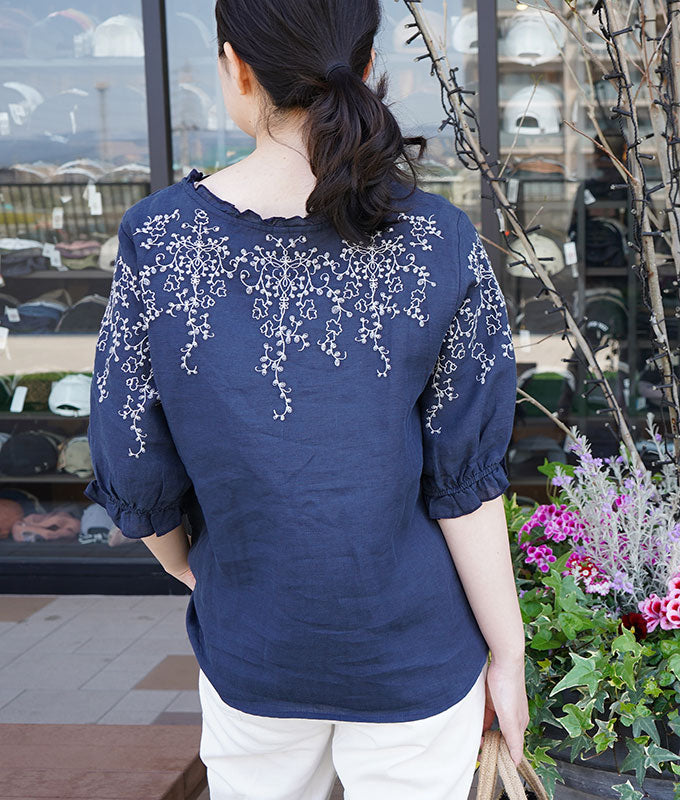 Ivy embroidary linen blouse
