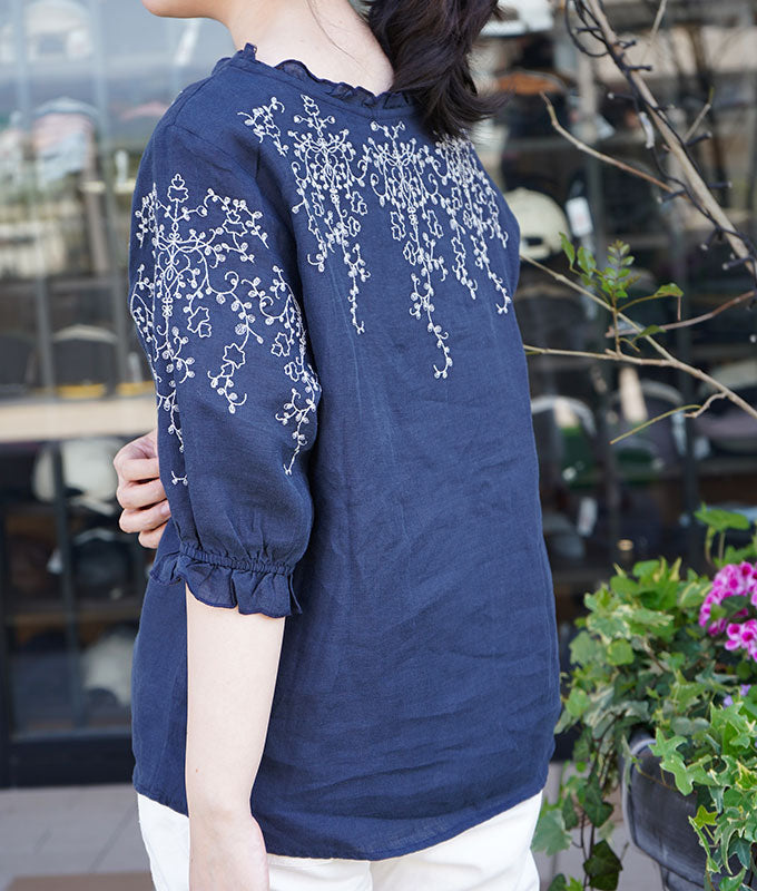 Ivy embroidary linen blouse