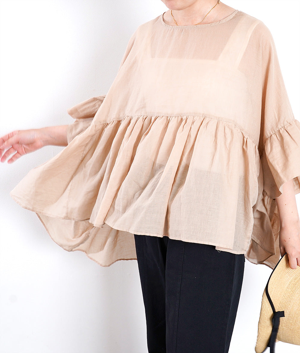 【SALE】Cotton and linen gather blouse