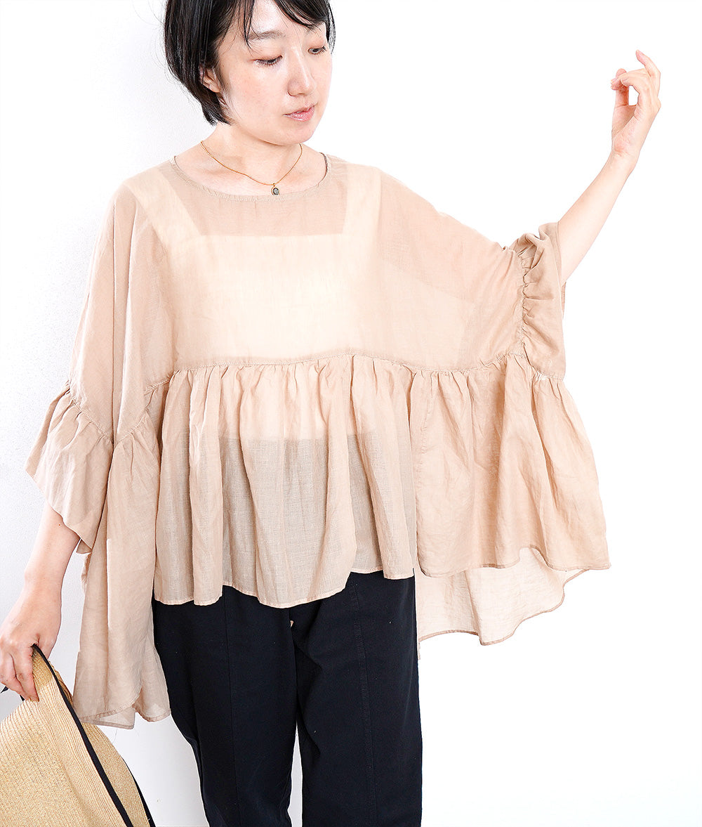 【SALE】Cotton and linen gather blouse