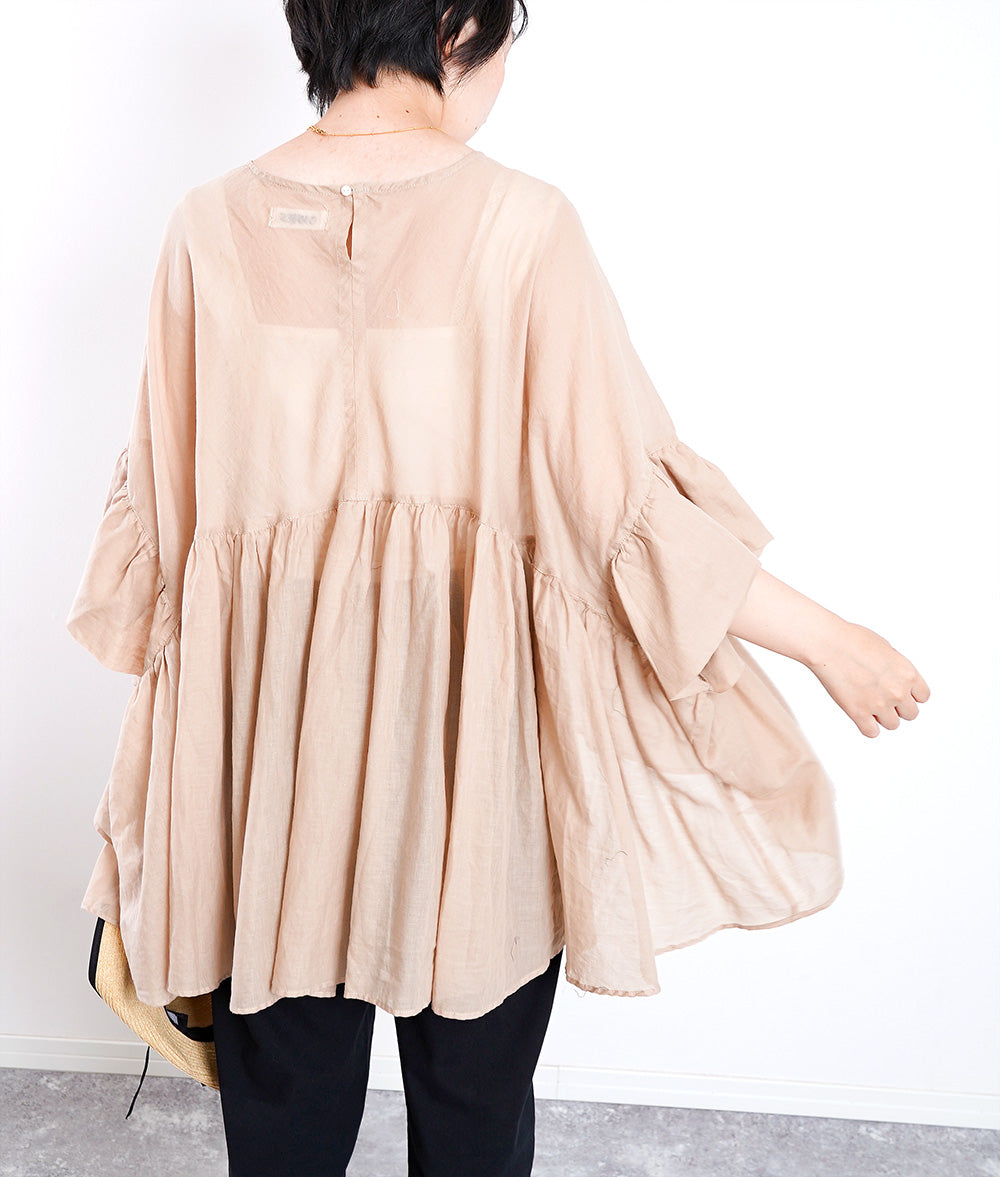 【SALE】Cotton and linen gather blouse