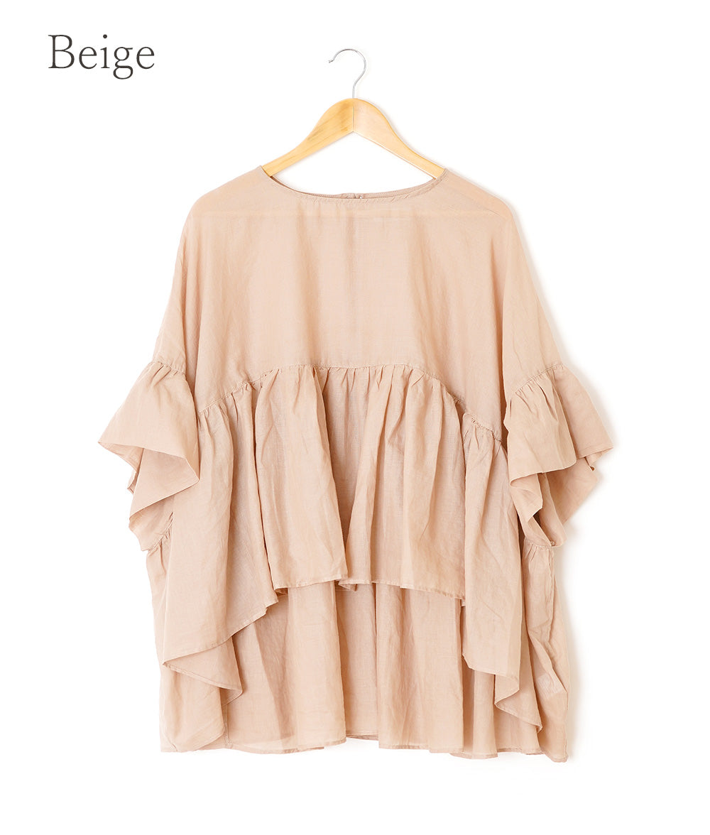 【SALE】Cotton and linen gather blouse