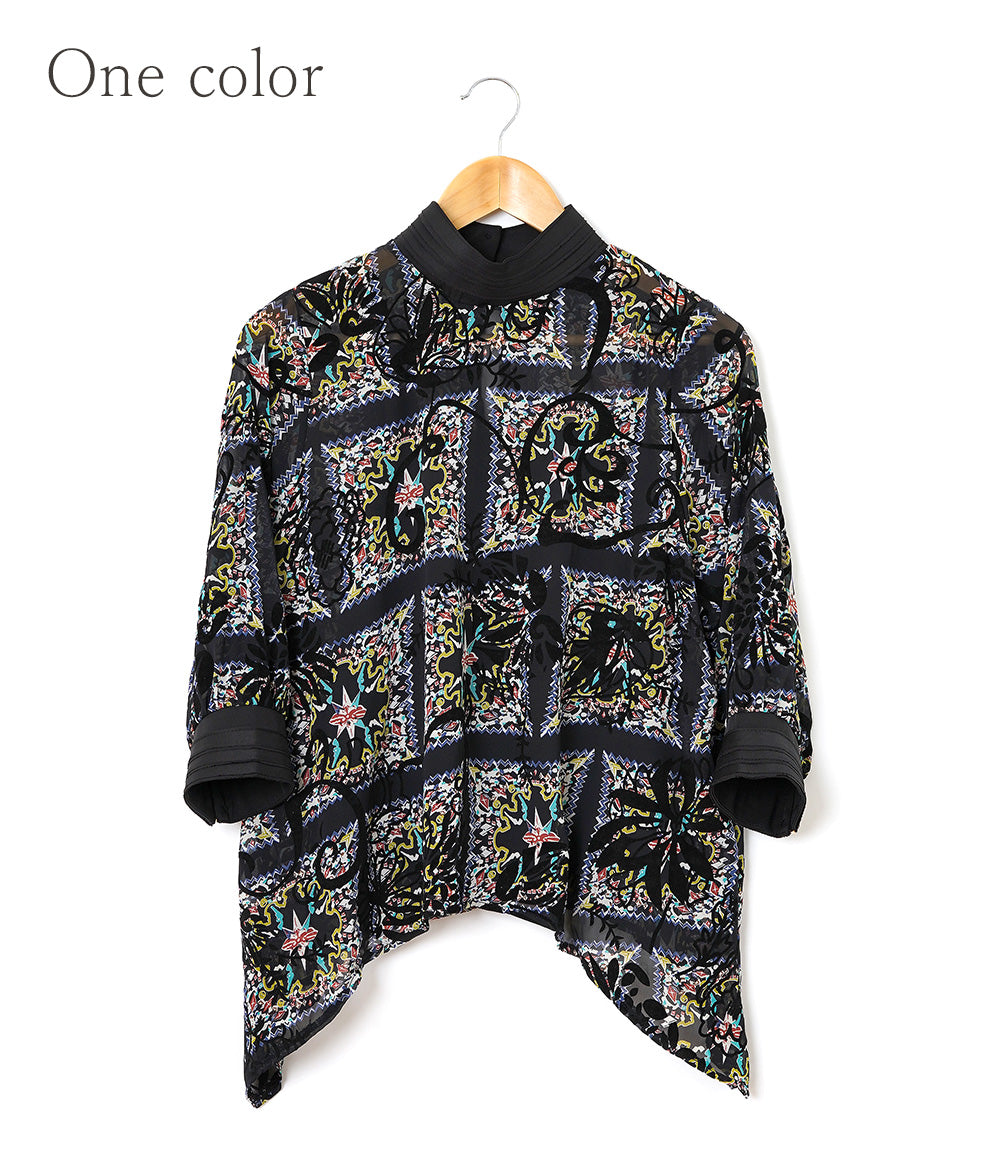 Flocking flower pattern blouse