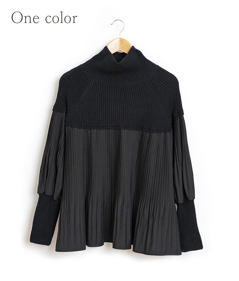 Dramatic pleated high neck knit