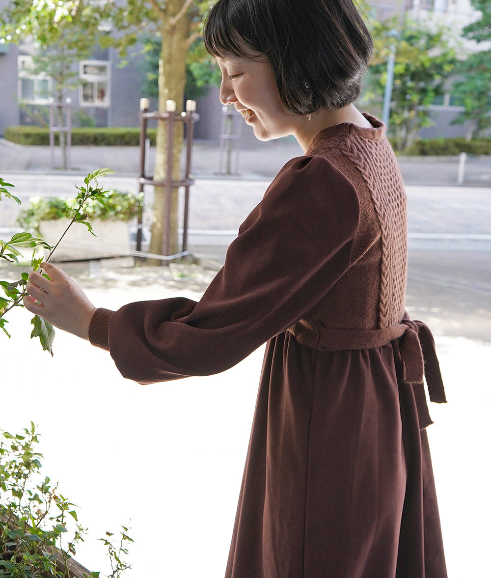 Cable knitting and suede dress
