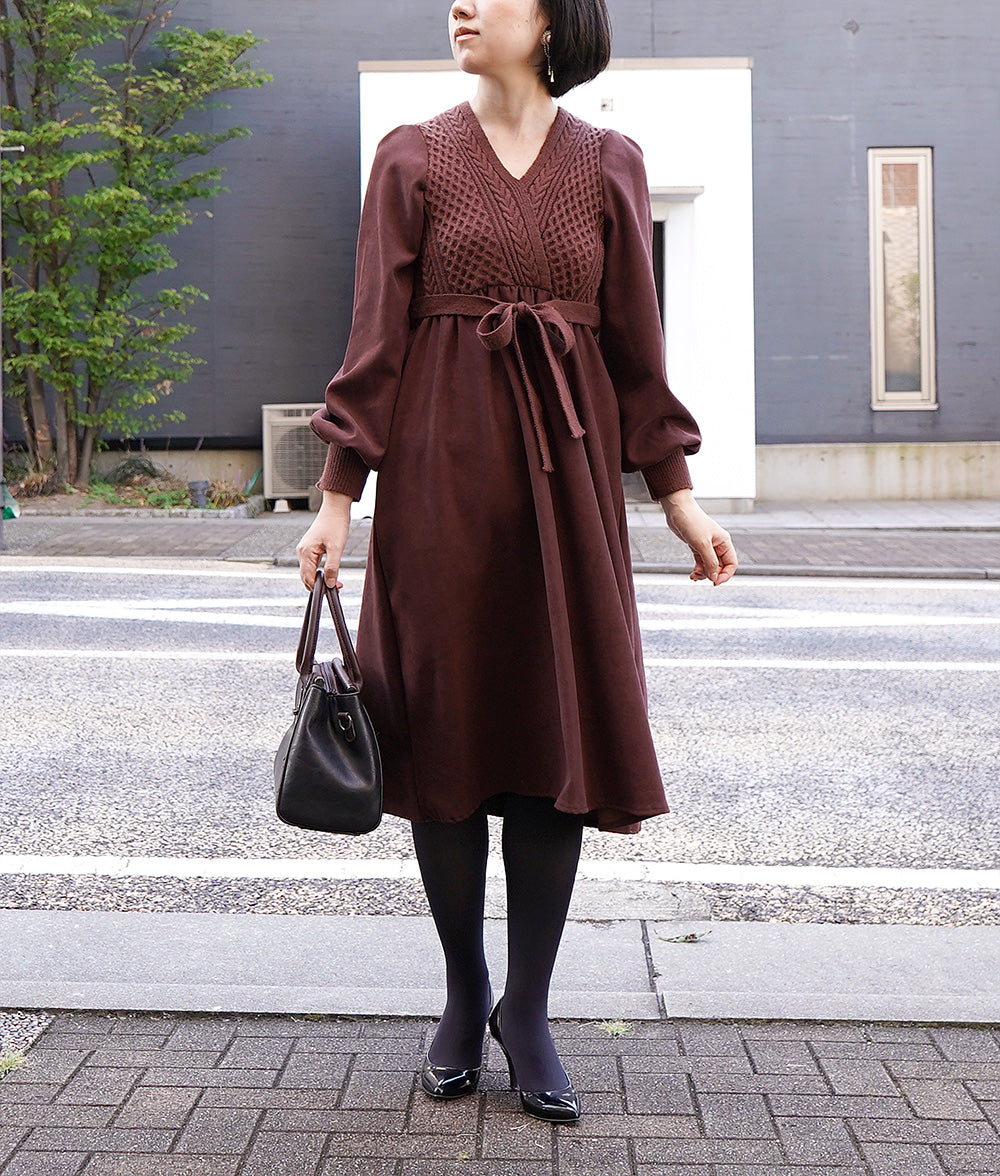 Cable knitting and suede dress