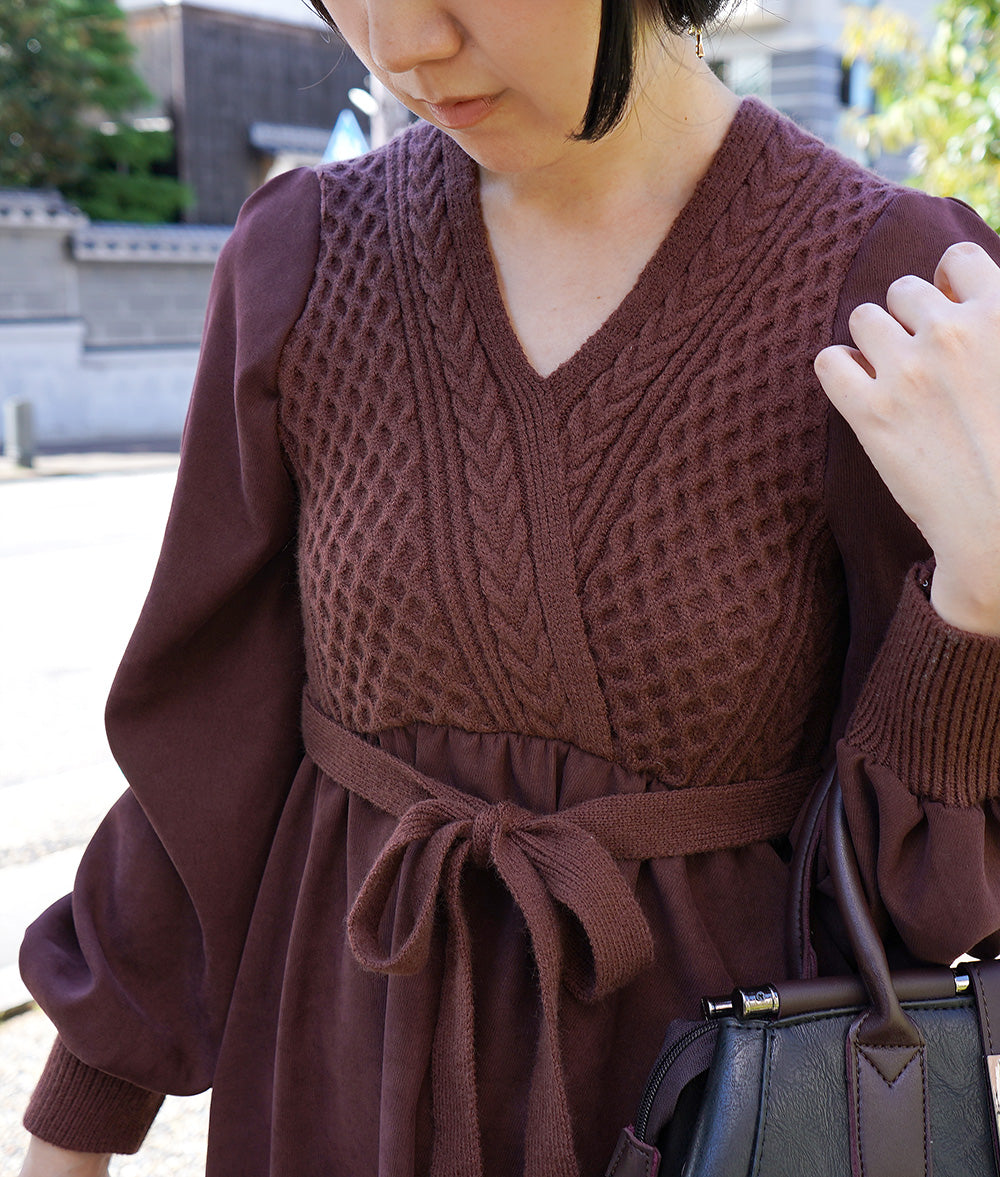 Cable knitting and suede dress