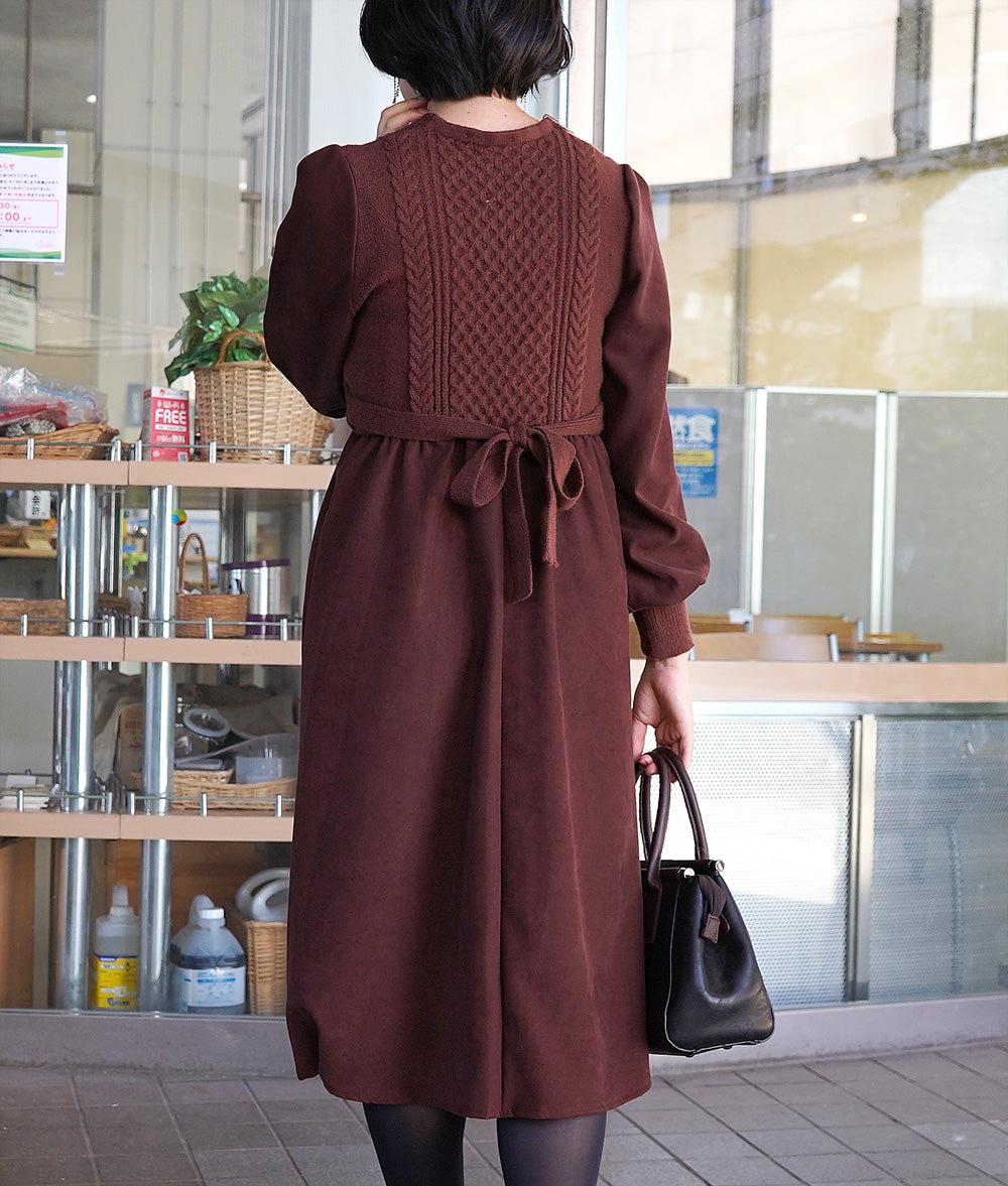 Cable knitting and suede dress