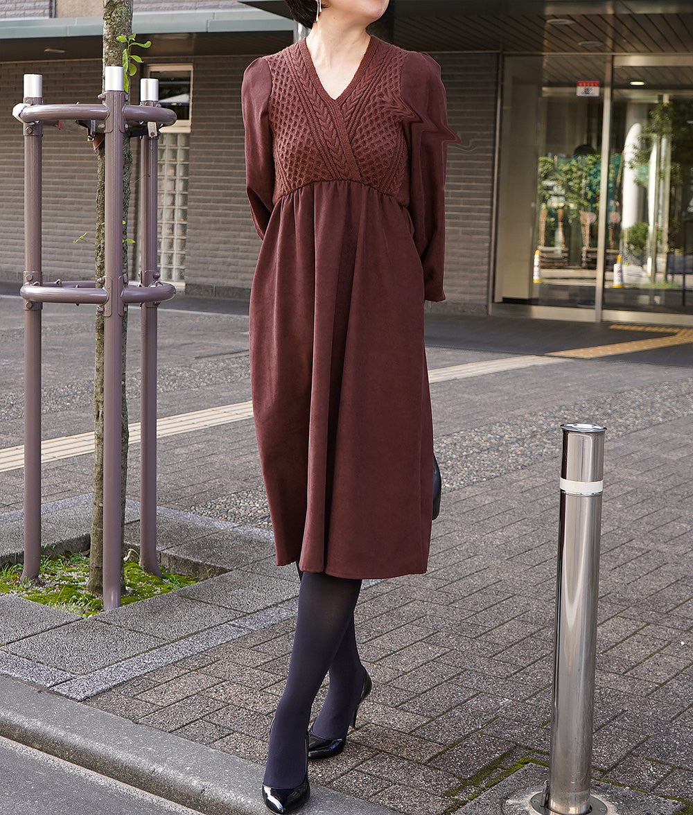 Cable knitting and suede dress