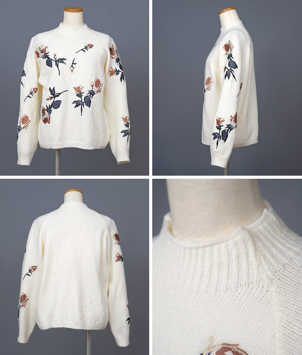 Satin flower embroidered knit