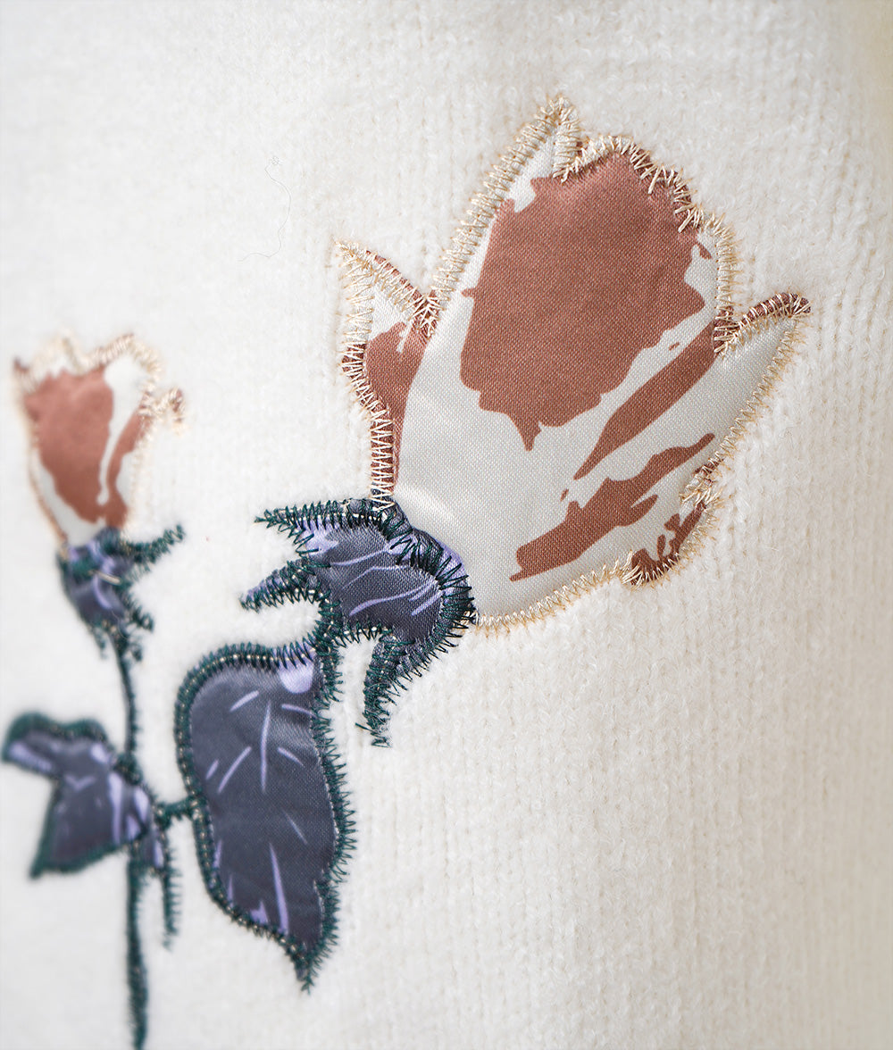 Satin flower embroidered knit
