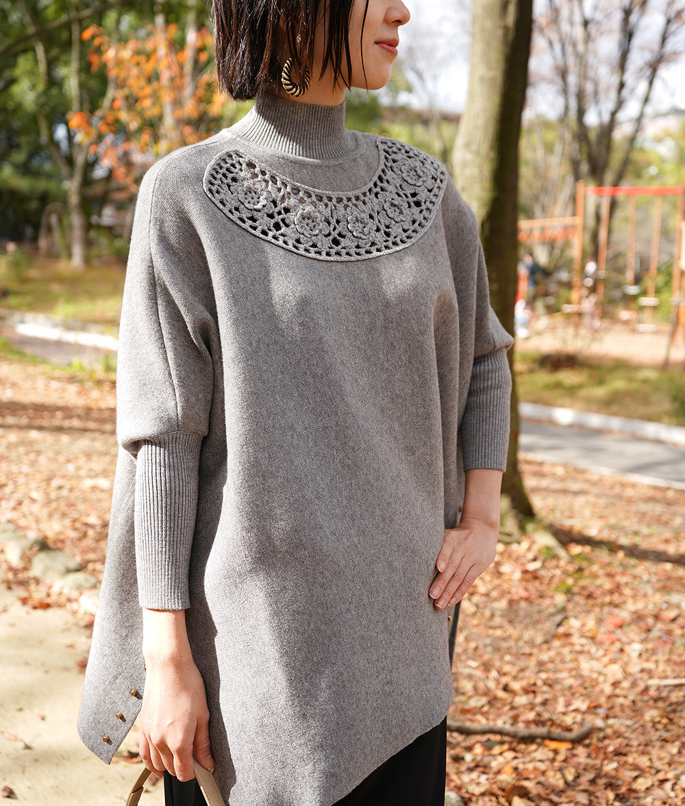 Glittering studs and crochet dolman knit