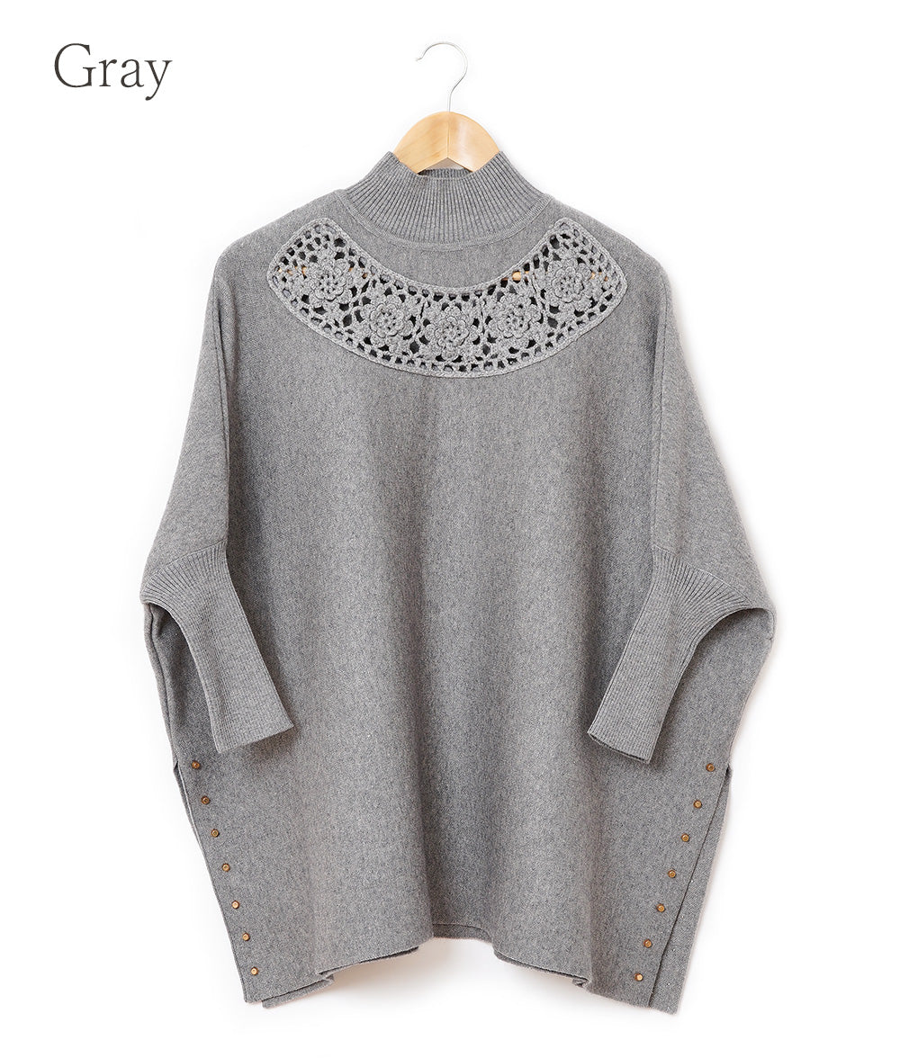 Glittering studs and crochet dolman knit
