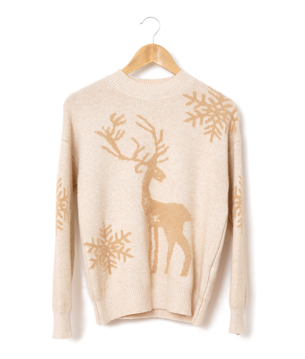 Fluffy reindeer and snowflake knit