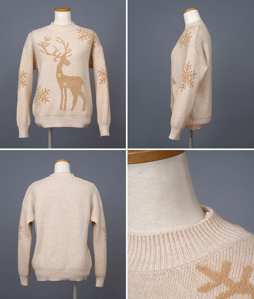 Fluffy reindeer and snowflake knit