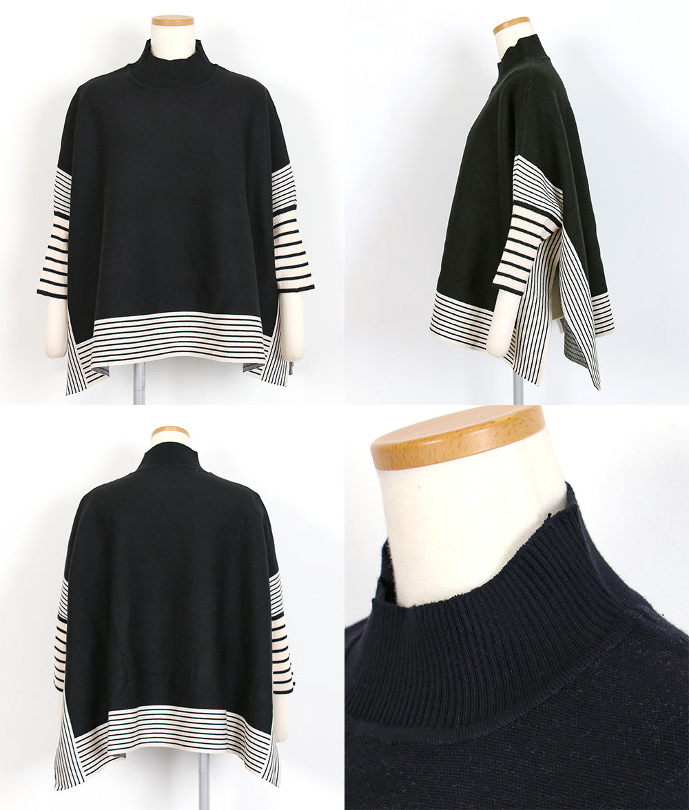 Dolman knit with border stripe trim