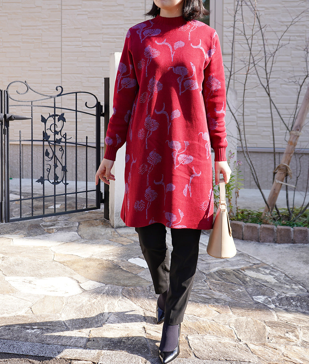 【SALE】Glittering flower-patterned knit dress