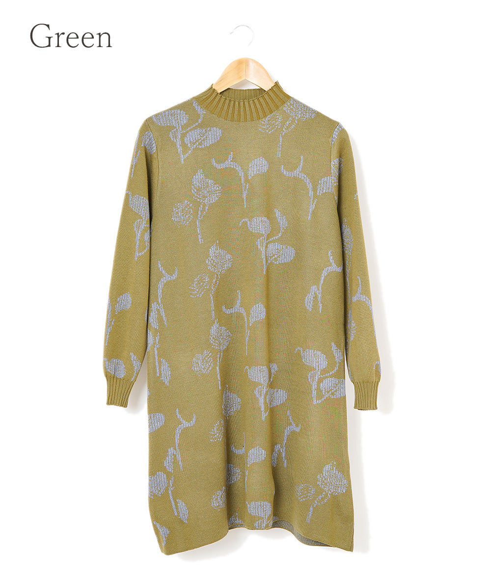 【SALE】Glittering flower-patterned knit dress