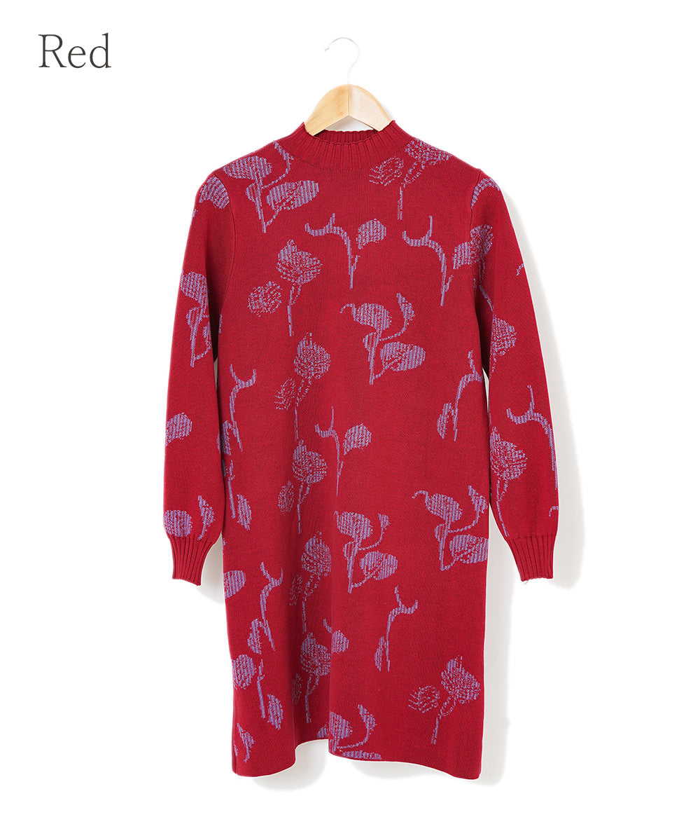 【SALE】Glittering flower-patterned knit dress