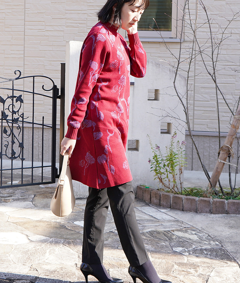 【SALE】Glittering flower-patterned knit dress