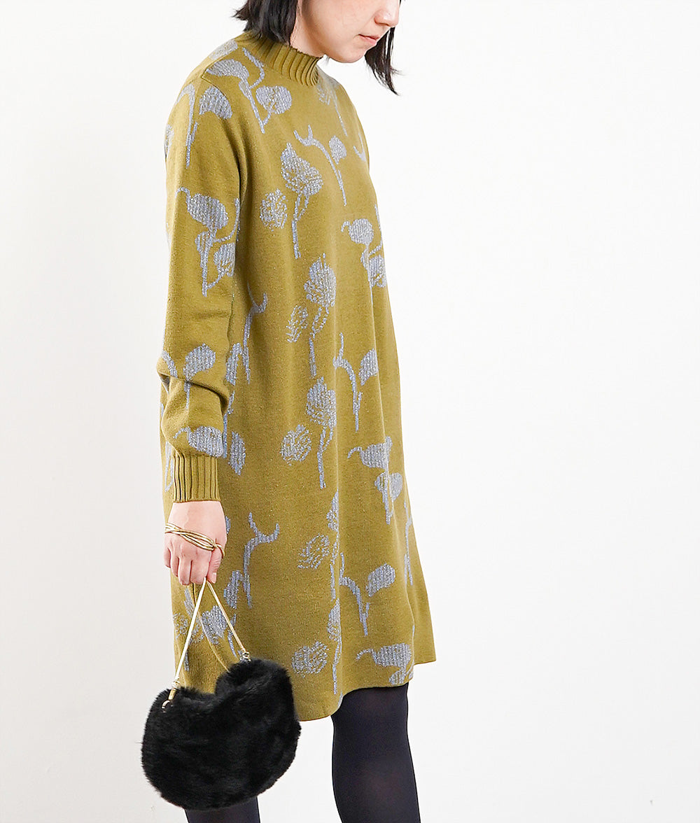 【SALE】Glittering flower-patterned knit dress