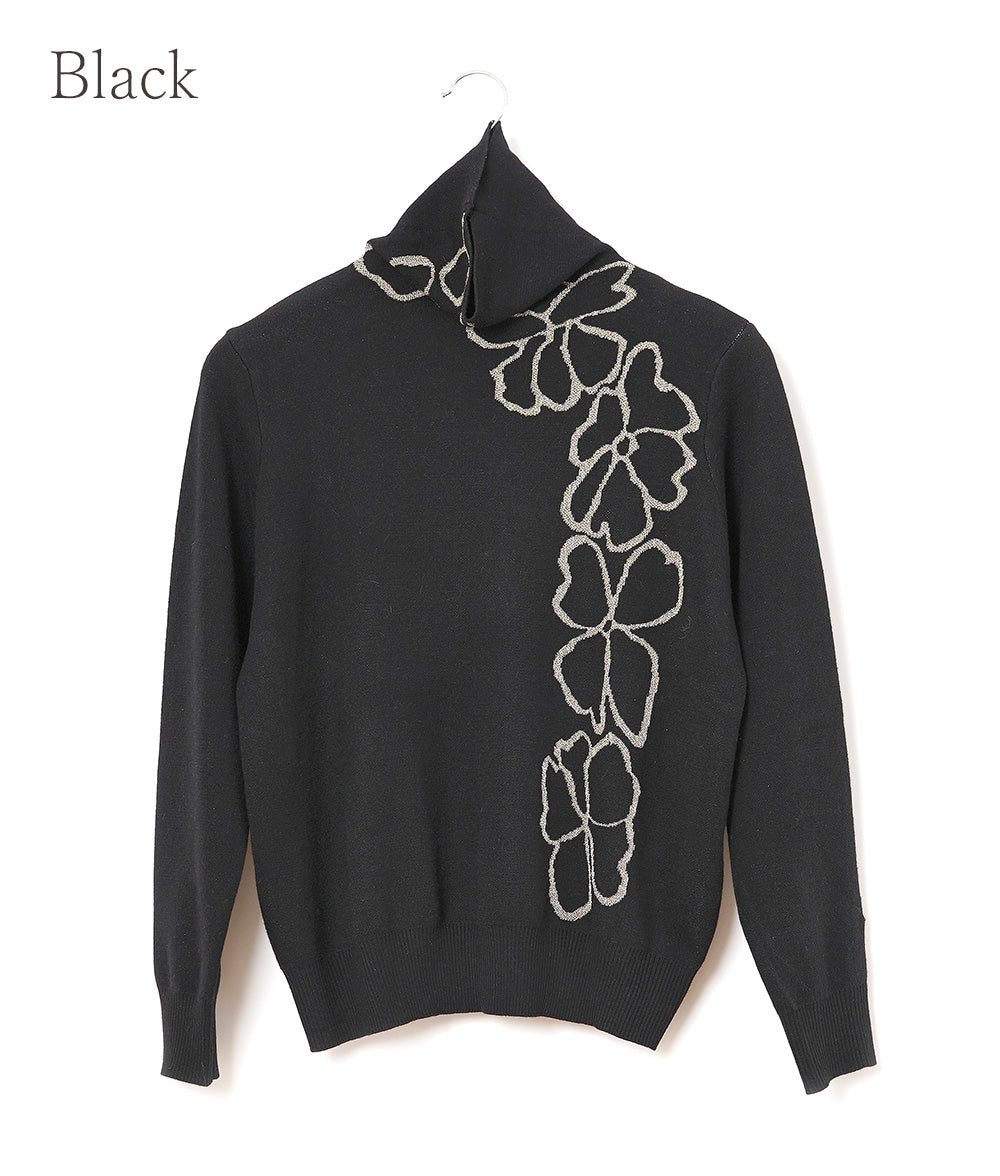 【SALE】Bottleneck knit with sparkling flowers