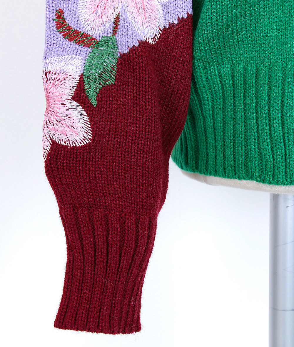 Vivid color embroidery flower knit