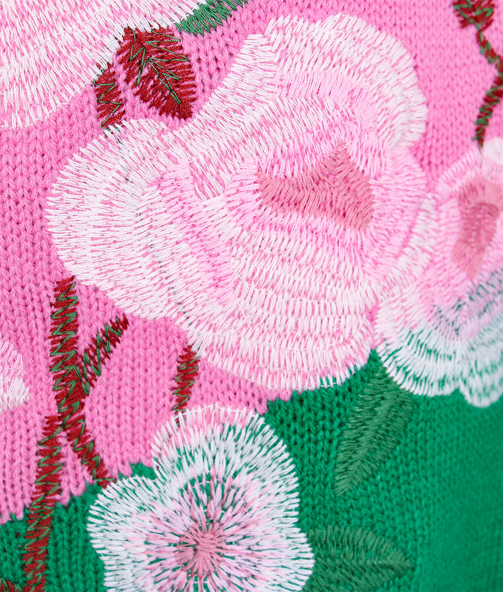 Vivid color embroidery flower knit