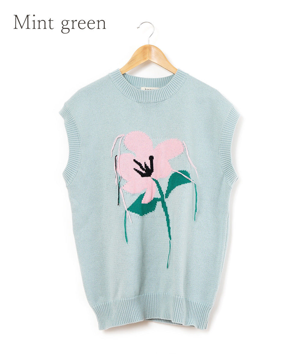 【SALE】Retro flower knit vest