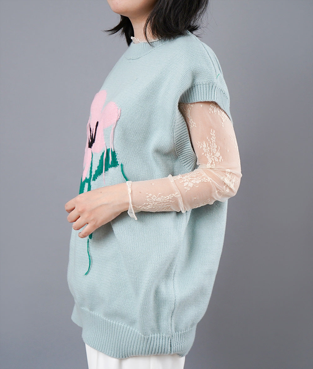 【SALE】Retro flower knit vest