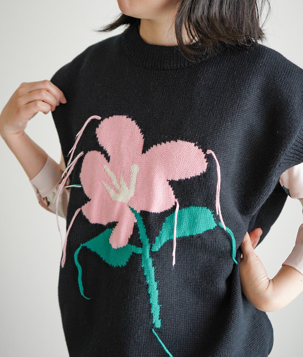 【SALE】Retro flower knit vest