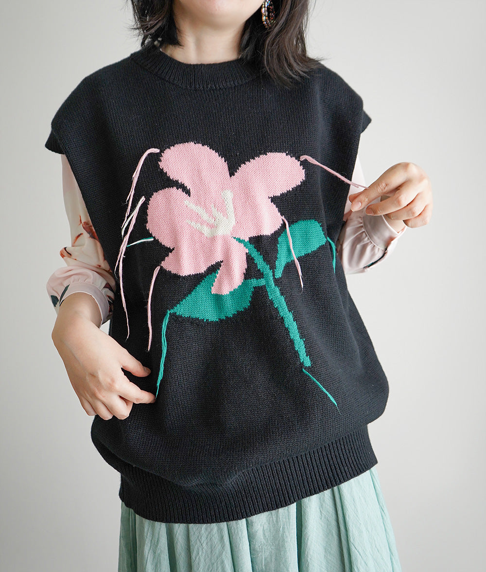 【SALE】Retro flower knit vest