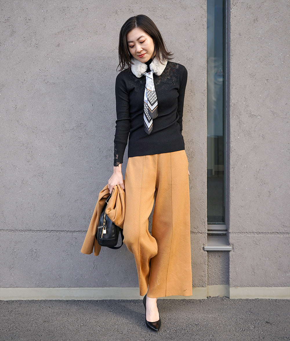 Fur and geometric scarf neck warmer