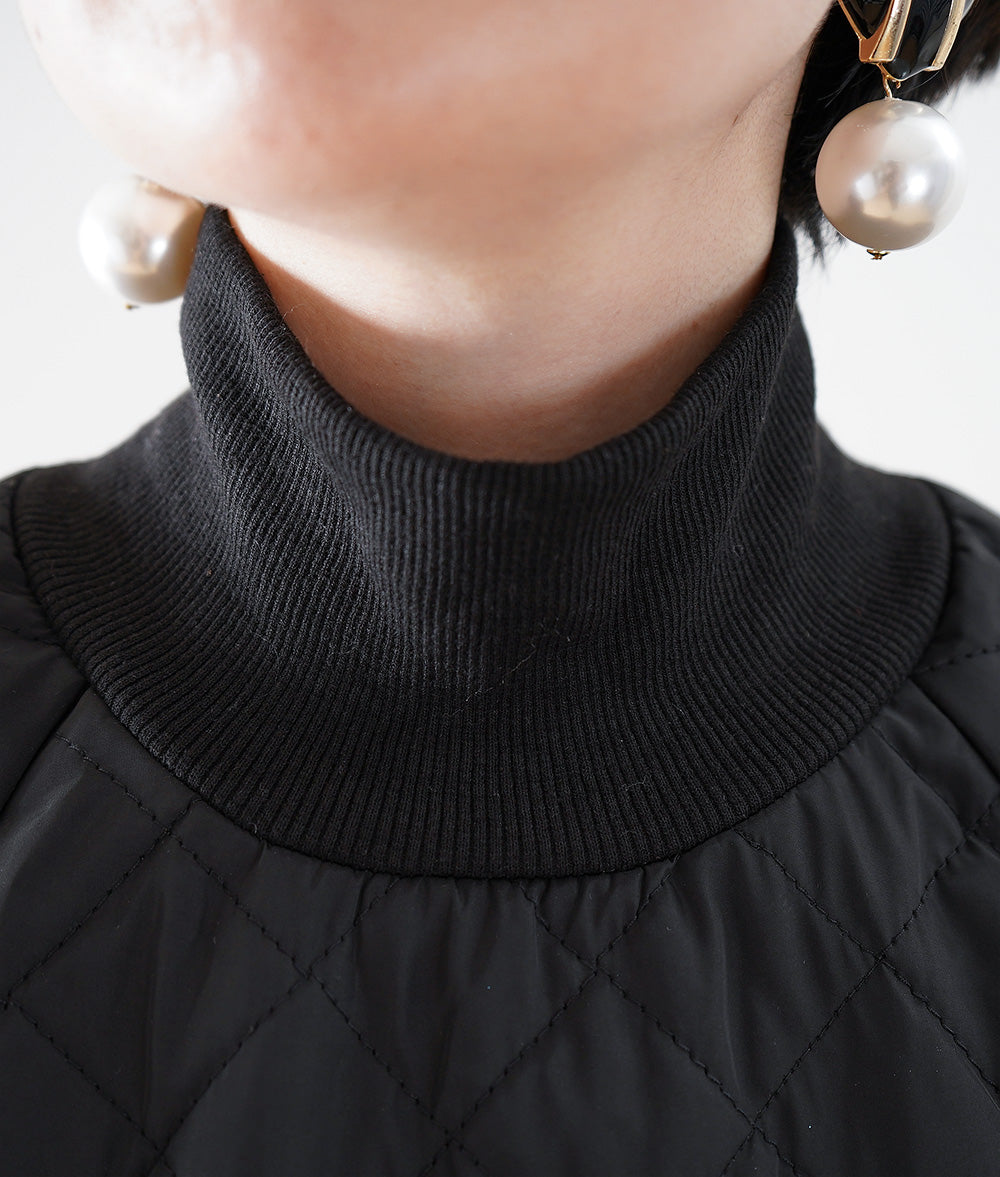 Frill quilted dress that charms you in black