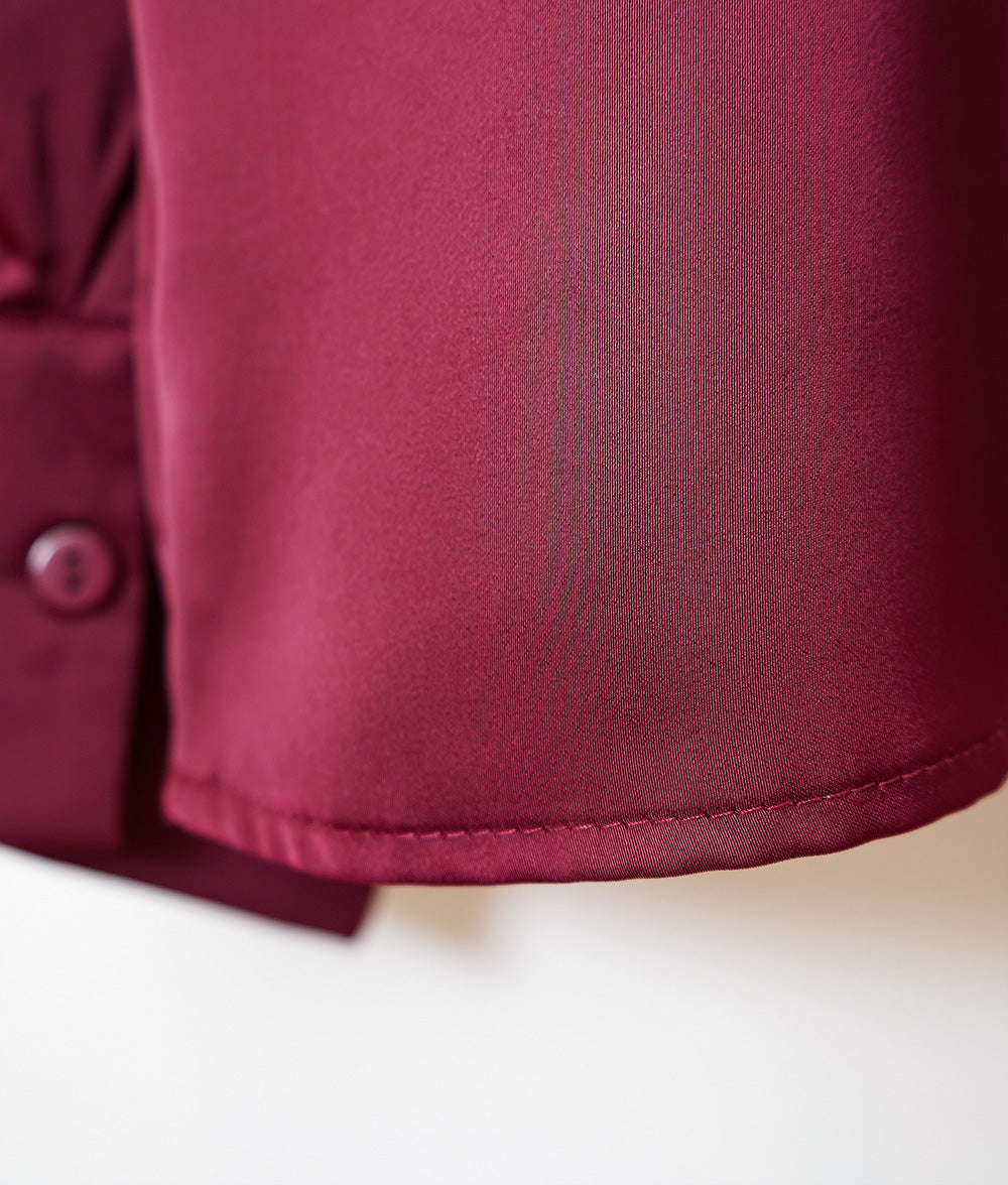 Shiny wine red asymmetric bowtie blouse